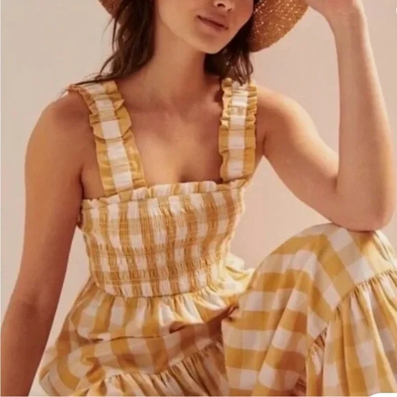 Abercrombie & Fitch Yellow and White Gingham Smocked Dress - Picture 2 of 5